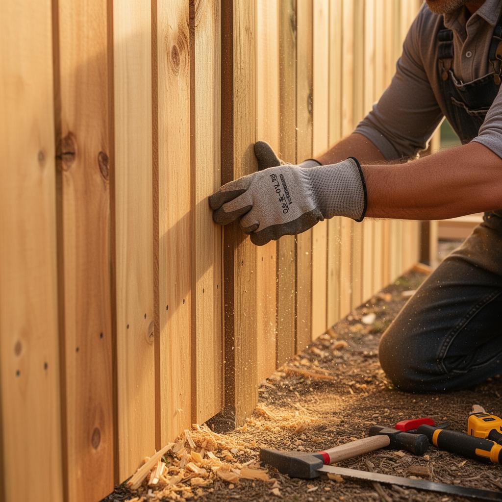 Craftsman fitting a cedar picket by hand
